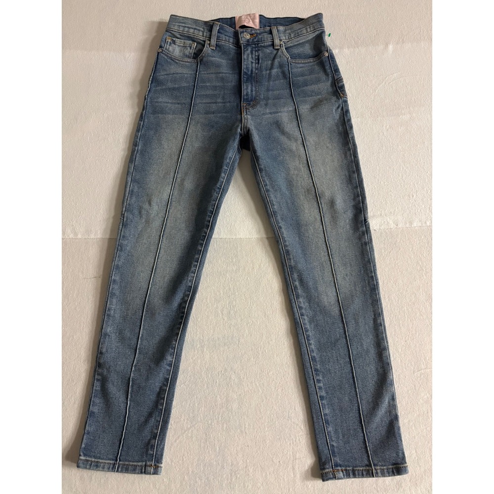 Star Seam High Rise Slim Straight Jeans Medium Wash Blue Denim US Made